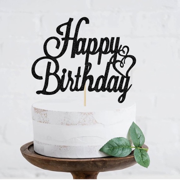 Black Glitter Happy Birthday Cake Topper, Birthday Party Decorations - Picture 3 of 5